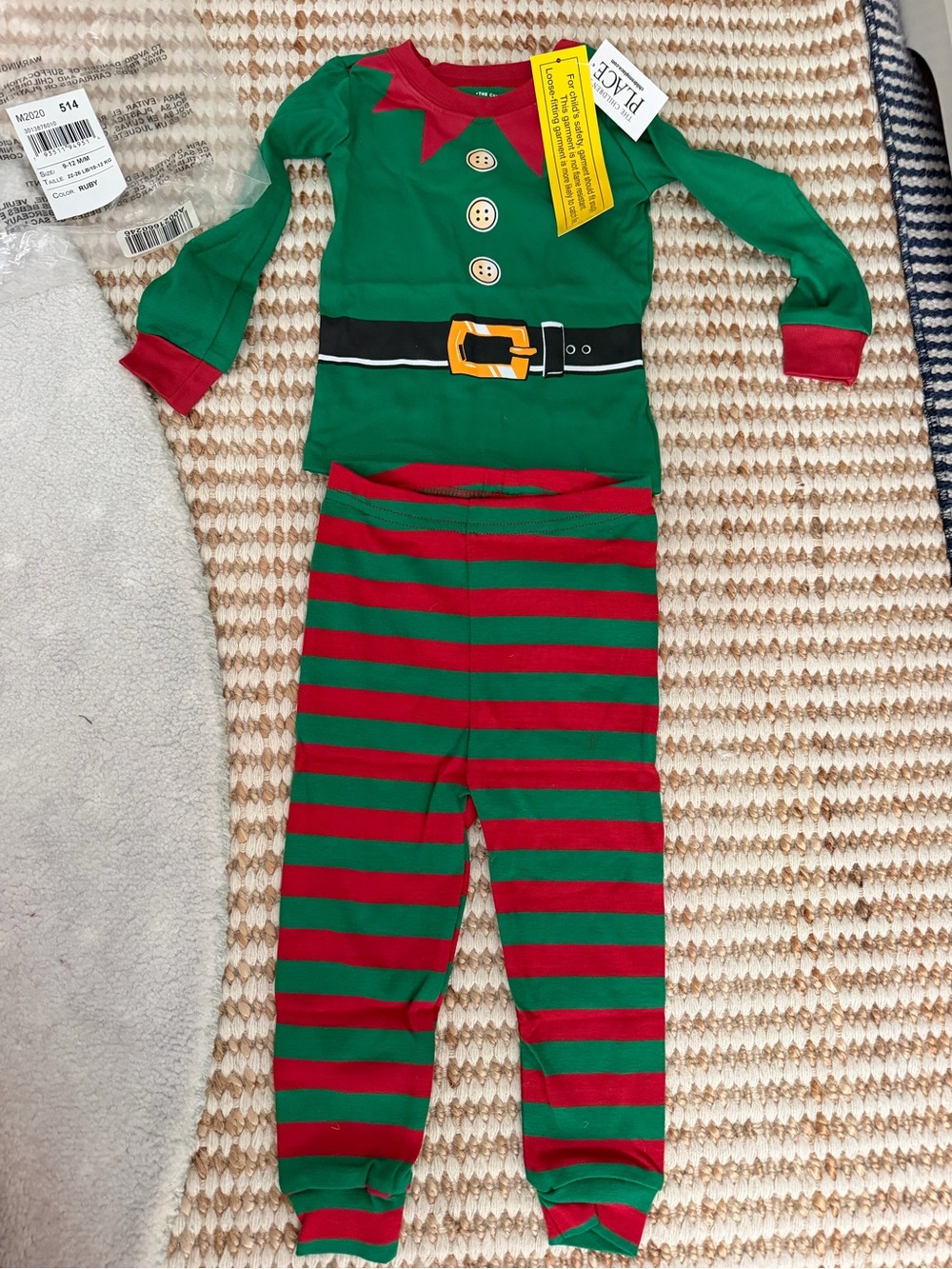 The Children's Place 2pc Cotton Elf Pajama Top & Pants Set 9-12M Striped